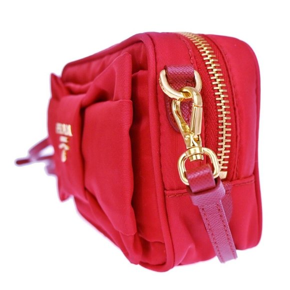 PRADA Tessuto Fiocco Bow Mini 2way Shoulder Bag Nylon Leather Rosso - Picture 8 of 15